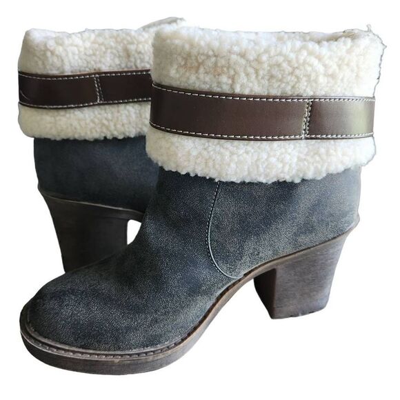 Dirty Laundry Ankle Boots Womens 7 Fur Sherpa Buckle Dark Olive Tan - Picture 4 of 8